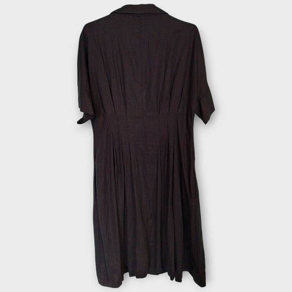 H by Halston Womens‎ Dress Sz 14 Black Linen Midi Shirt Short Sleeve Lagenlook - Picture 2 of 15